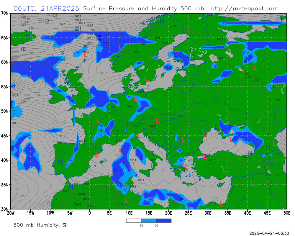 Mapa zapasu atmosferycznego wilgoci i ciśnienia