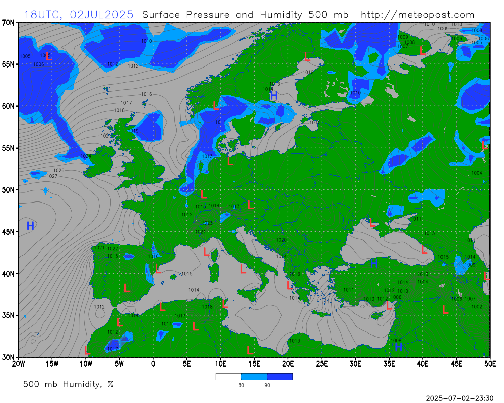 Mapa zapasu atmosferycznego wilgoci i ciśnienia